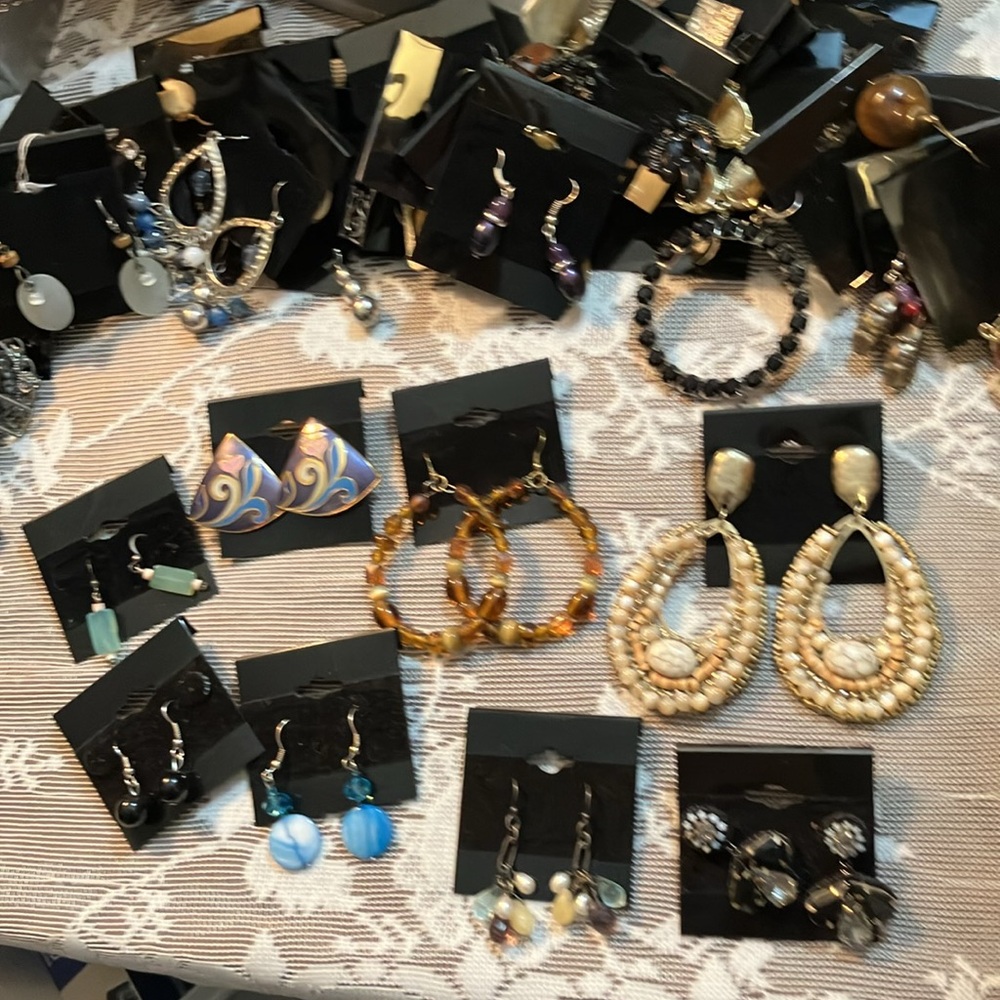 Big 130 piece lot of ladies assorted earrings, pierced and